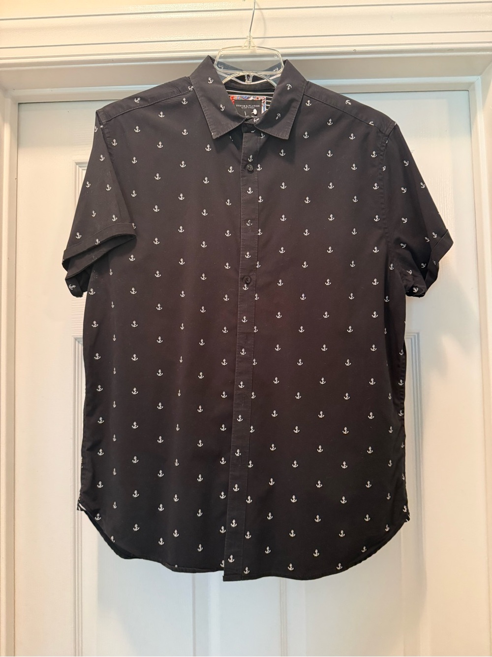 Denim & Flower Black Short-Sleeve Anchor Button-Down Shirt